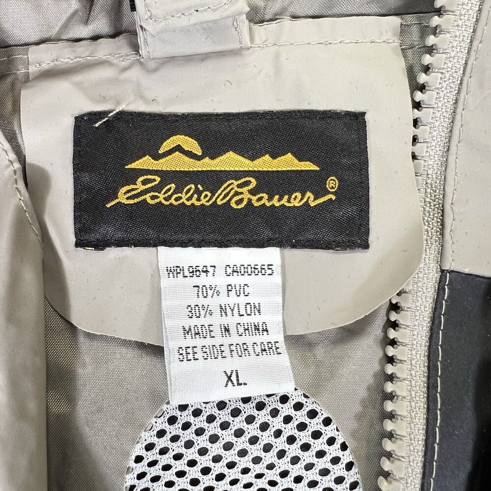 Eddie Bauer Jacket Mens XL Beige PVC Nylon Vented Waterproof Rain Coat‎ - Picture 5 of 15